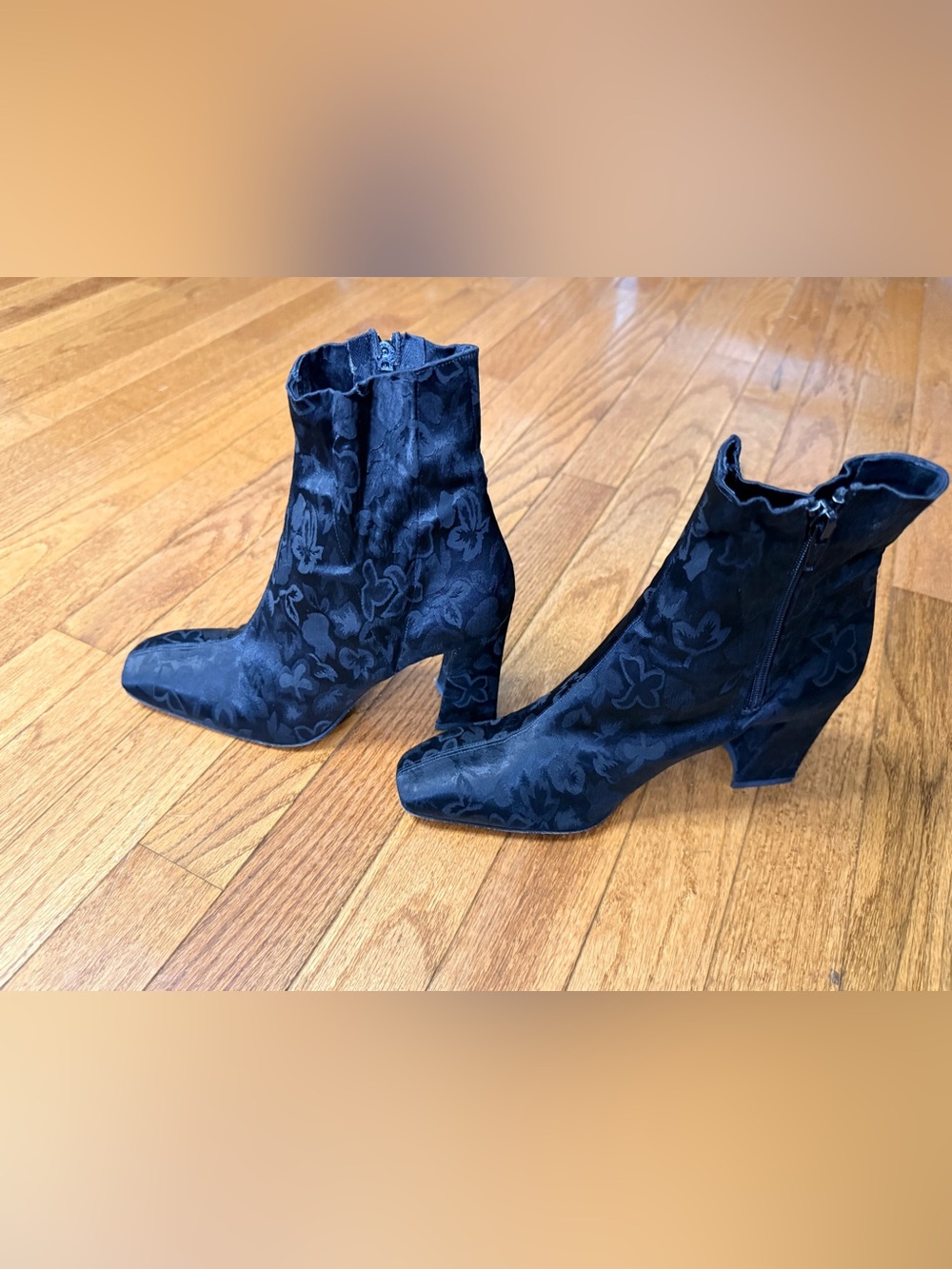 Via Spiga Black Floral Jacquard Ankle Booties - Picture 3 of 6